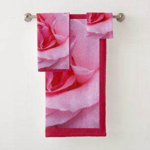 Pink rose petals bath towel set