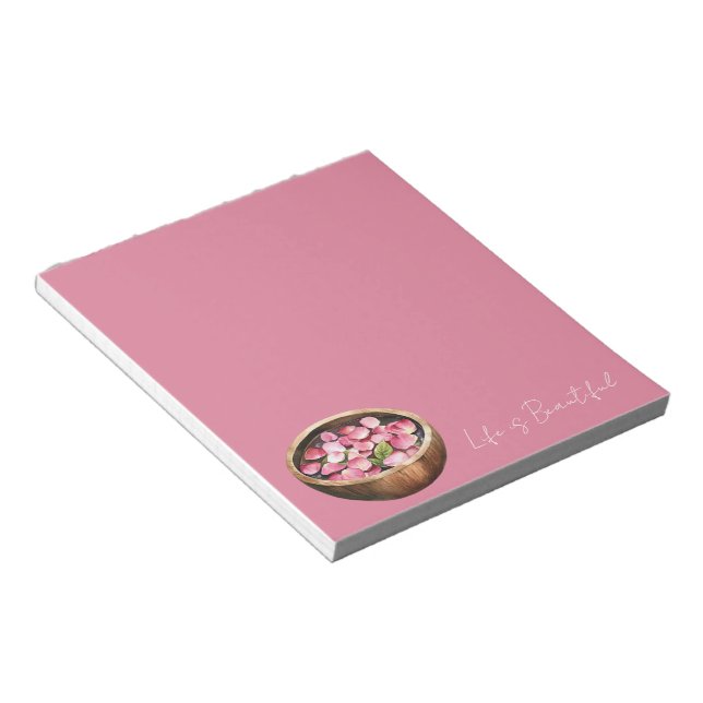 Pink Rose Petals Flowers Bowl Notepad (Angled)