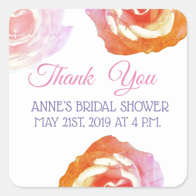 Pink Rose Photo Bridal Shower Stickers (Front)