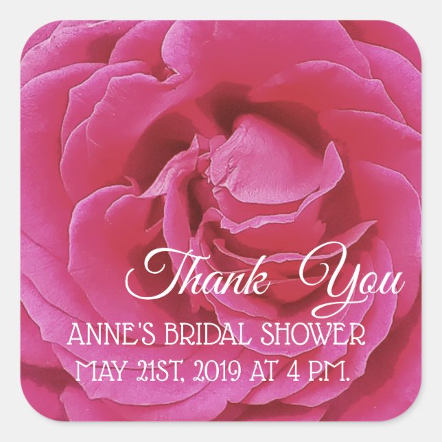 Pink Rose Photo   Bridal ShowerSticker Square Sticker (Front)