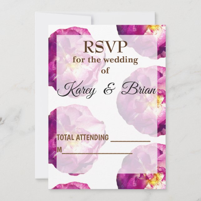 Pink Rose Photo,  Elegant  RSVP Photo Card, Script Invitation (Front)