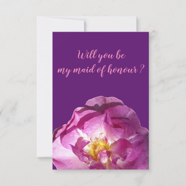 Pink Rose Photo, Will you be my maid of honour Invitation (Front)