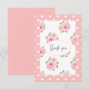 Pink Rose Polkadot Watercolor Thank You Card