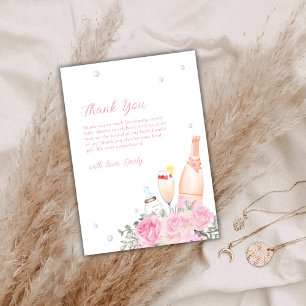 Pink Rose Poppin Champagne Bottles Baby Shower Thank You Card