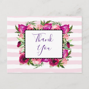 Pink Rose & Poppy Floral Bouquet Party Thanks Postcard