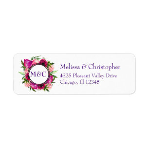 Pink Rose & Poppy Floral Bouquet Return Address Label