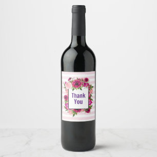 Pink Rose & Poppy Floral Bouquet  Thank You Wine Label