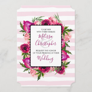 Pink Rose & Poppy Floral Bouquet Wedding Invitation