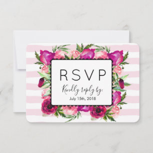 Pink Rose & Poppy Floral Bouquet Wedding RSVP
