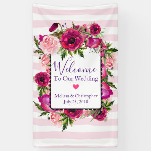 Pink Rose & Poppy Floral Wedding Welcome Banner