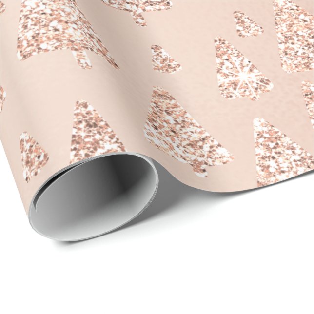 Pink Rose Powder Gold Glitter Christmas Tree Lux Wrapping Paper (Roll Corner)