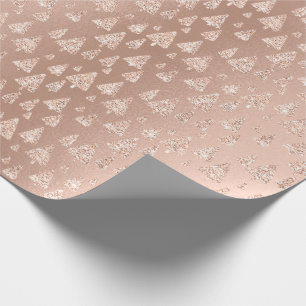 Pink Rose Powder Gold Glitter Christmas Trees Smal Wrapping Paper