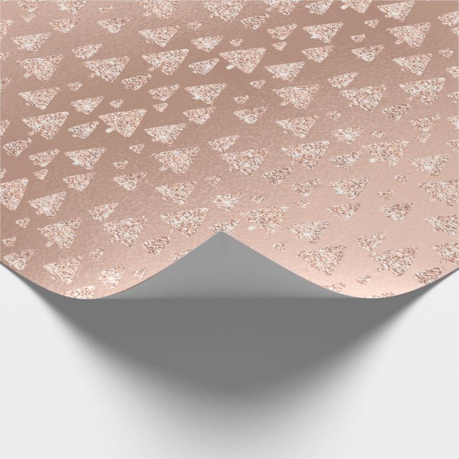 Pink Rose Powder Gold Glitter Christmas Trees Smal Wrapping Paper (Corner)