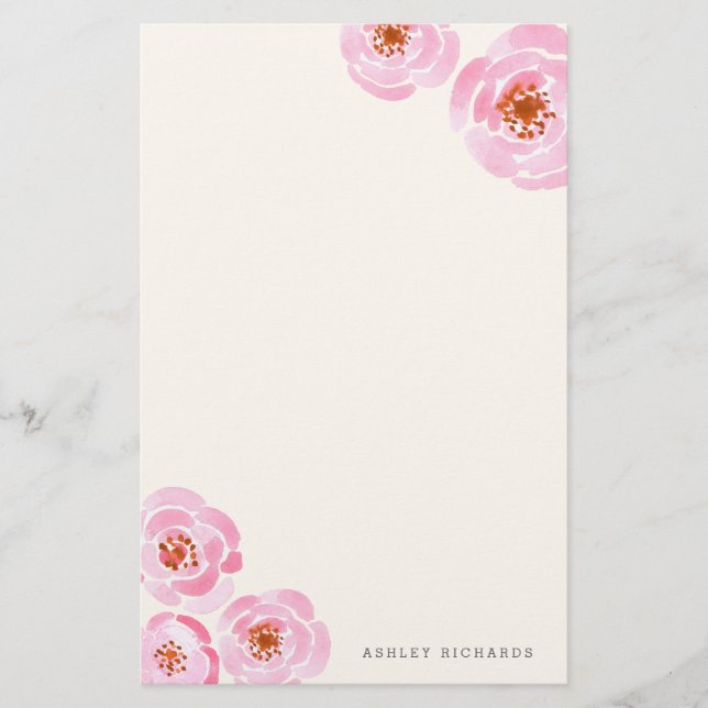 Pink Rose Print Stationery (Front)