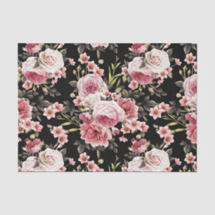 Pink Rose Profusion - Black Background Tissue Paper