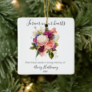 Pink Rose Purple Orchid Funeral Ceramic Ornament