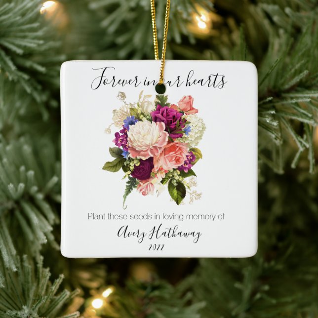 Pink Rose Purple Orchid Funeral Ceramic Ornament (Tree)