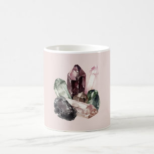 Pink Rose Quartz Burgundy Green Crystals Coffee Mug