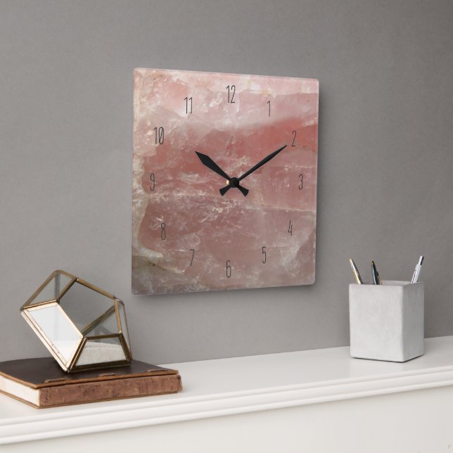 Pink Rose Quartz Photography Numbered Square Wall Clock (Office)