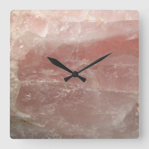 Pink Rose Quartz Stone Rock Photography Square Wall Clock