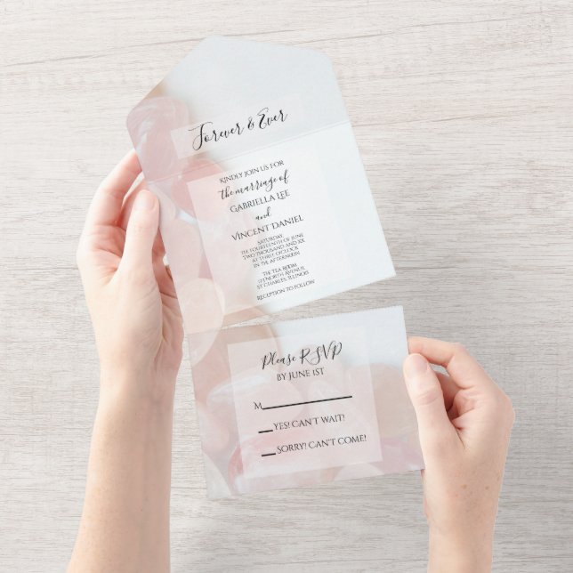 Pink Rose Quartz Wedding All In One Invitation (Tearaway)