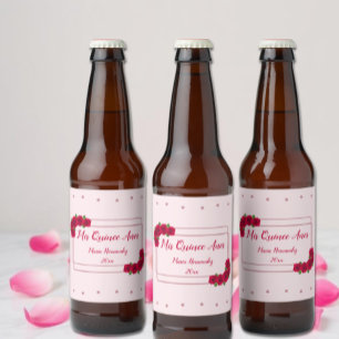 Pink Rose Quinceañera Beer Bottle Label