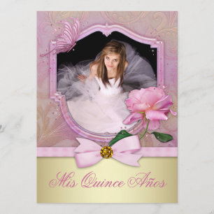 Pink Rose Quinceanera Invitation