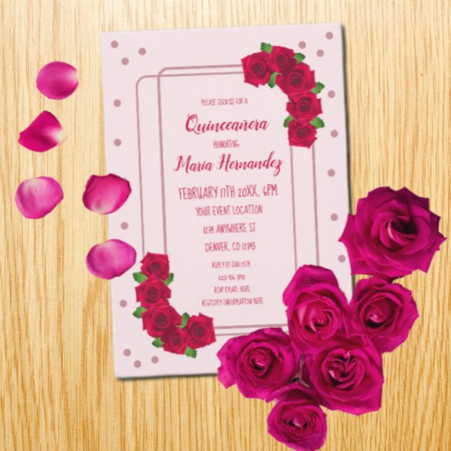 Pink Rose Quinceañera Invitation (Creator Uploaded)