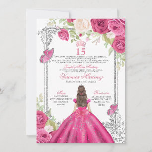 Pink Rose Quinceañera Invitation, Floral Sweet 15 Invitation