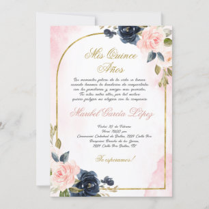 Pink Rose Quinceanera invitation in Spanish