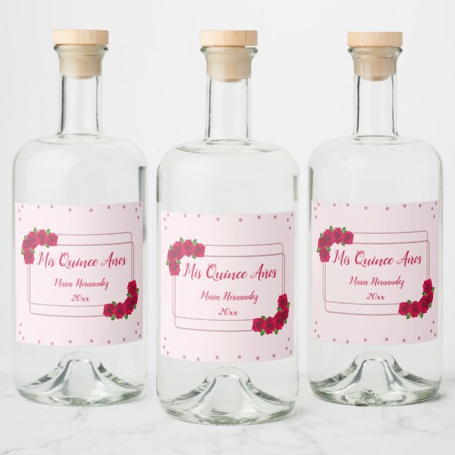 Pink Rose Quinceañera Liquor Bottle Label (Bottles)