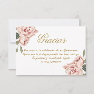 Pink Rose Quinceañera Thank You Card