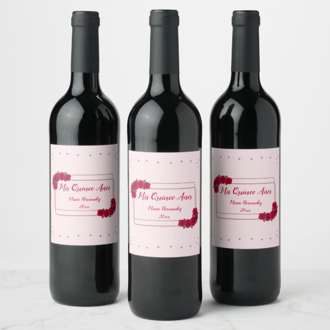 Pink Rose Quinceañera Wine Label (Bottles)