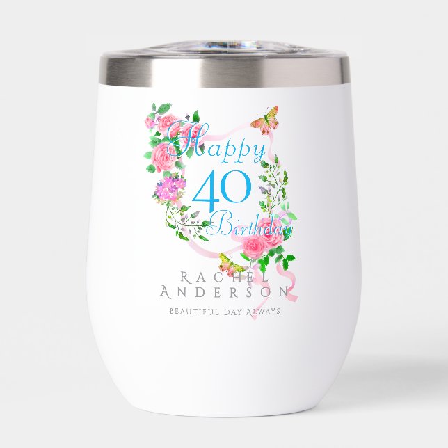 Pink Rose Ribbon 40th Birthday (Front)