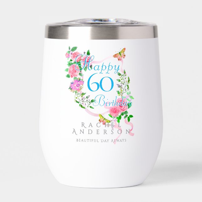 Pink Rose Ribbon 60th Birthday (Front)