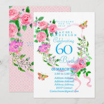 Pink Rose Ribbon 60th Birthday Invitation
