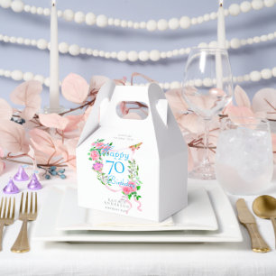 Pink Rose Ribbon 70th Birthday Favour Box