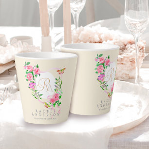 Pink Rose Ribbon Chic Monogram Beige Latte Mug