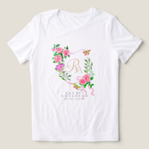Pink Rose Ribbon Chic Monogram  Tri-Blend Shirt