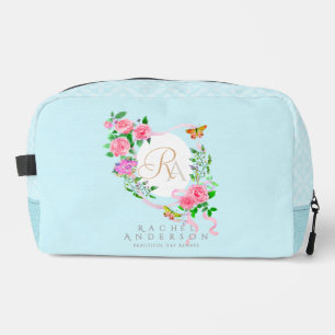 Pink Rose Ribbon Monogram Blue Print Cut Sew Bag