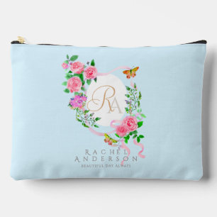 Pink Rose Ribbon Monogram Blue Print Cut Sew Bag