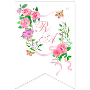 Pink Rose Ribbon Monogram Bunting