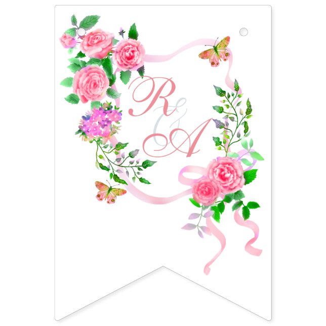 Pink Rose Ribbon Monogram  Bunting (First Flag)