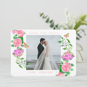 Pink Rose Ribbon Monogram Photo Wedding  Save The Date