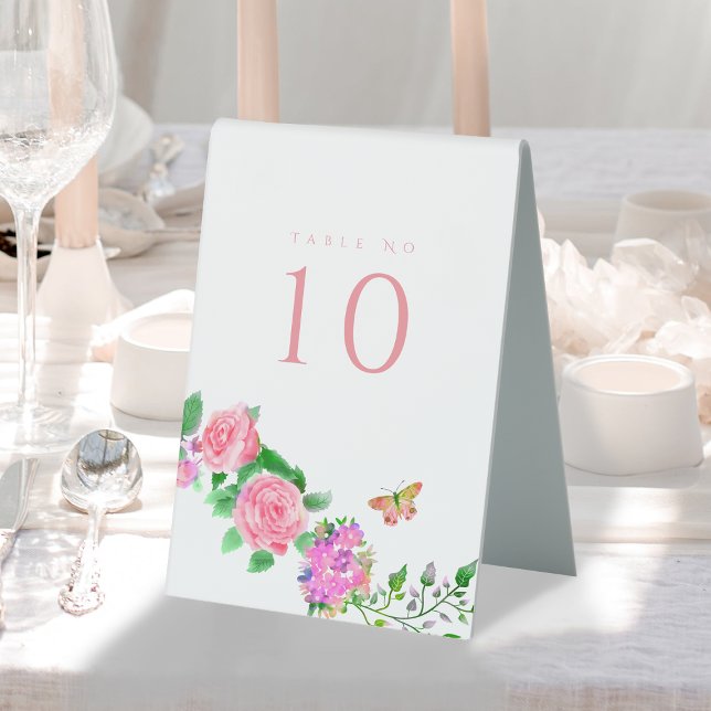 Pink Rose Ribbon Monogram Wedding  (Elegant Rose Pink Wedding Table Number Tent Sign.)
