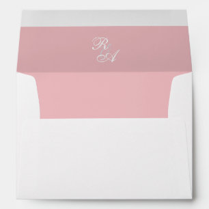 Pink Rose Ribbon Monogram Wedding Invitation Envelope
