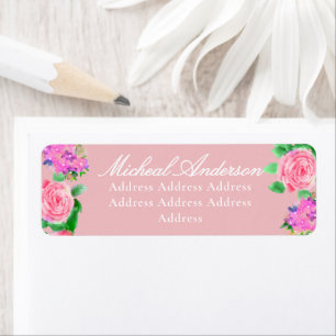 Pink Rose Ribbon Monogram Wedding Invitation Label Return Address Label
