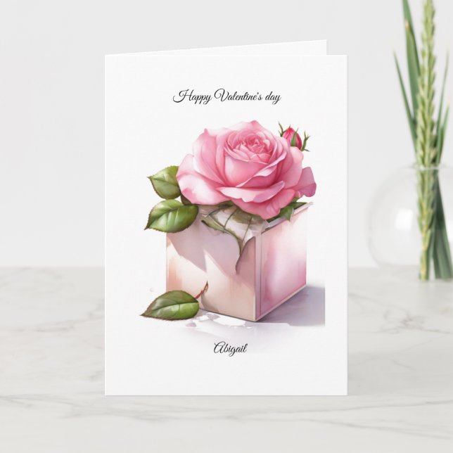 Pink rose ringbox Valentine's day card for her/him (Front)