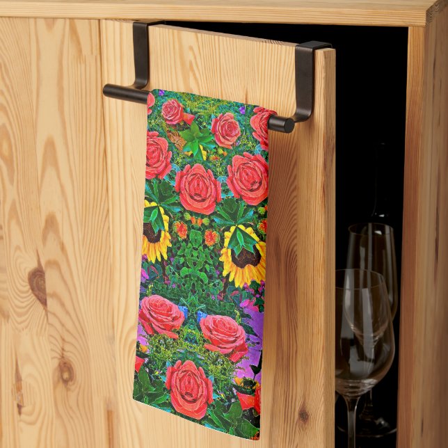Pink Rose Rings 4 Tea Towel (Thirds Fold)