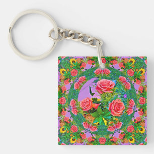 Pink Rose Rings Key Ring